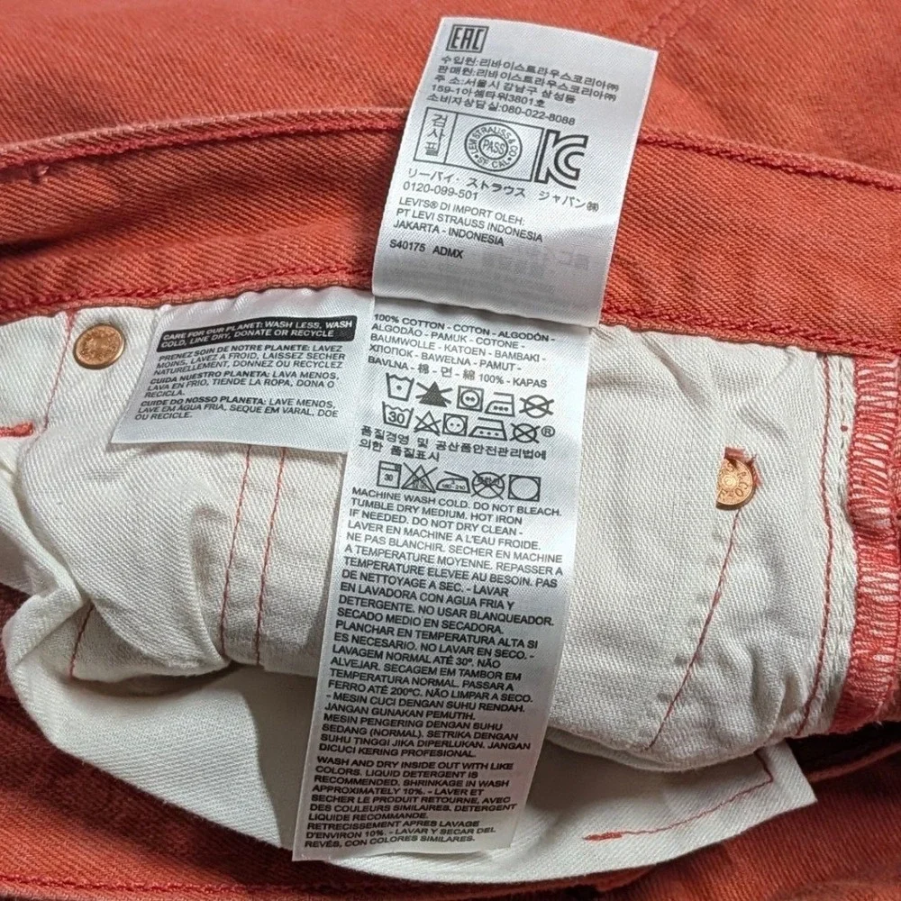 Levi's 501 Original Fit Straight Leg Salmon Orange Jeans Mens 40x32